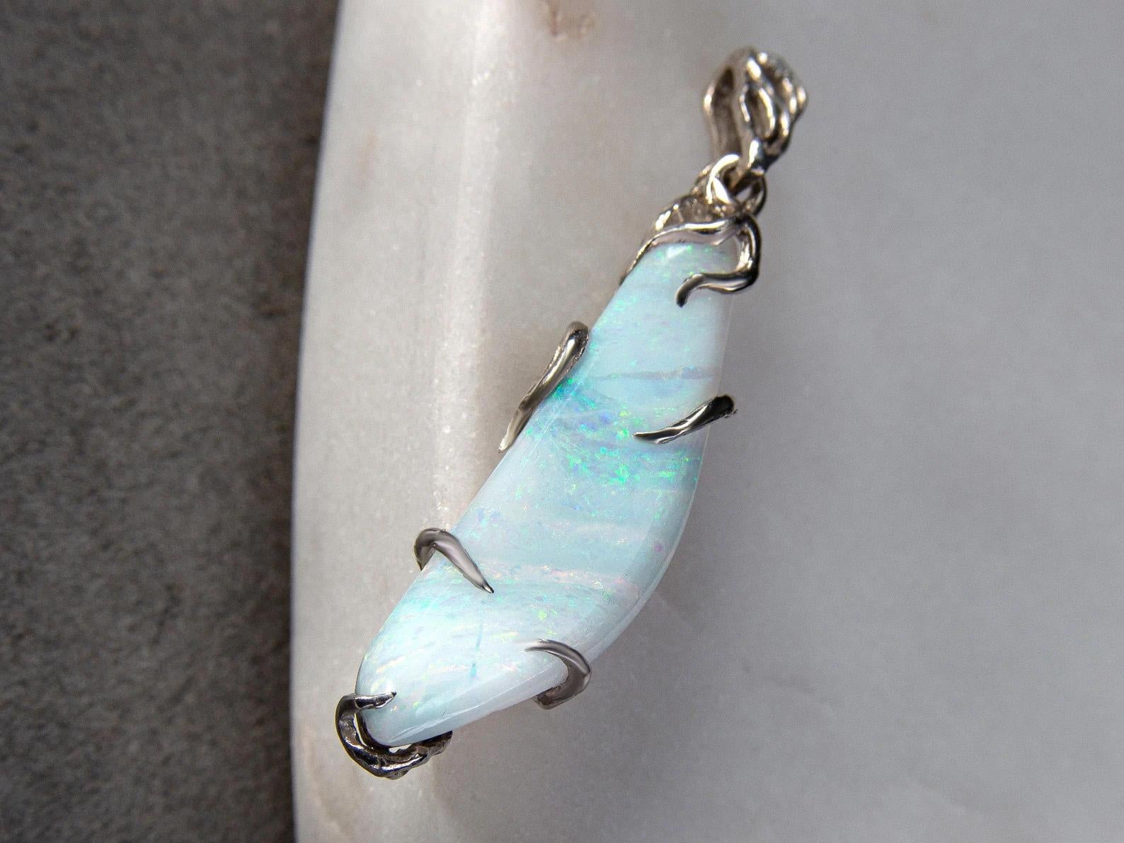 Artisan Boulder Opal Silver Pendant Blue Natural Australian Gemstone Valentines day gift For Sale