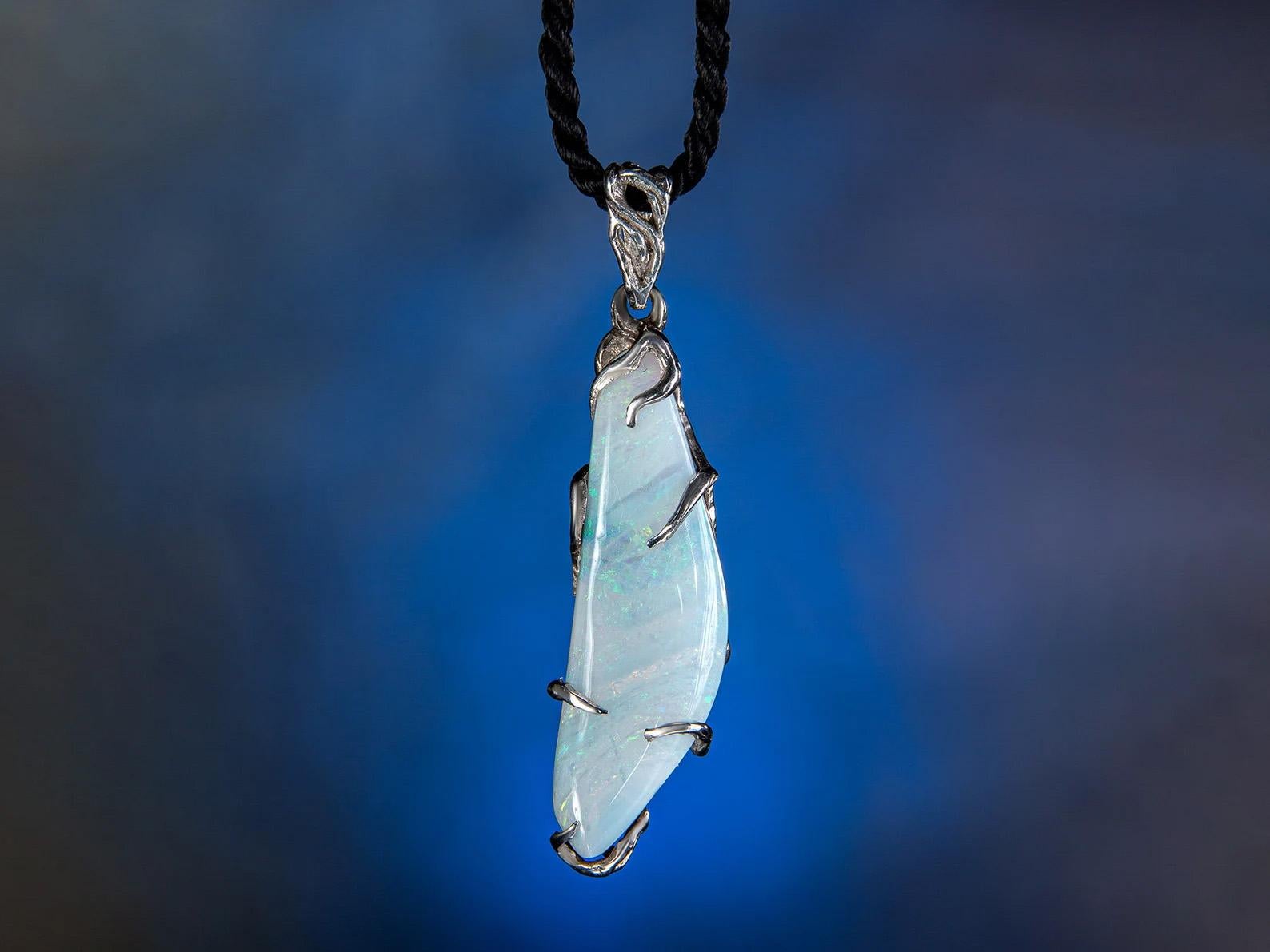 Women's or Men's Boulder Opal Silver Pendant Blue Natural Australian Gemstone Valentines day gift For Sale
