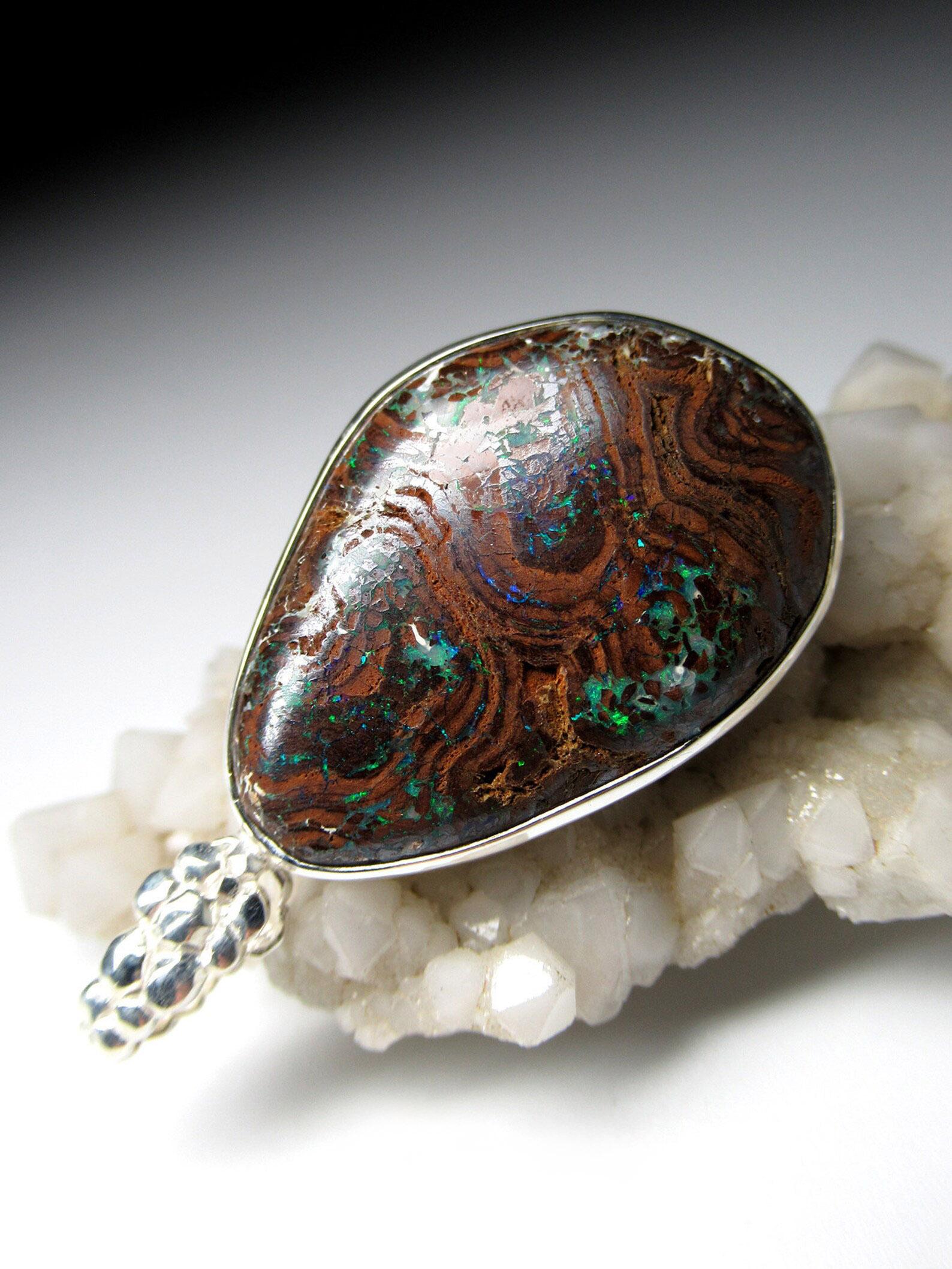 Artista Ciondolo d'argento Boulder Opal Autentico Australiano Greene & Greene Brown Gemstone regalo in vendita