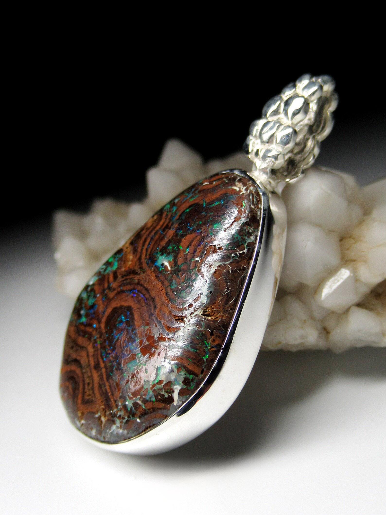 da uomo o donna Ciondolo d'argento Boulder Opal Autentico Australiano Greene & Greene Brown Gemstone regalo in vendita