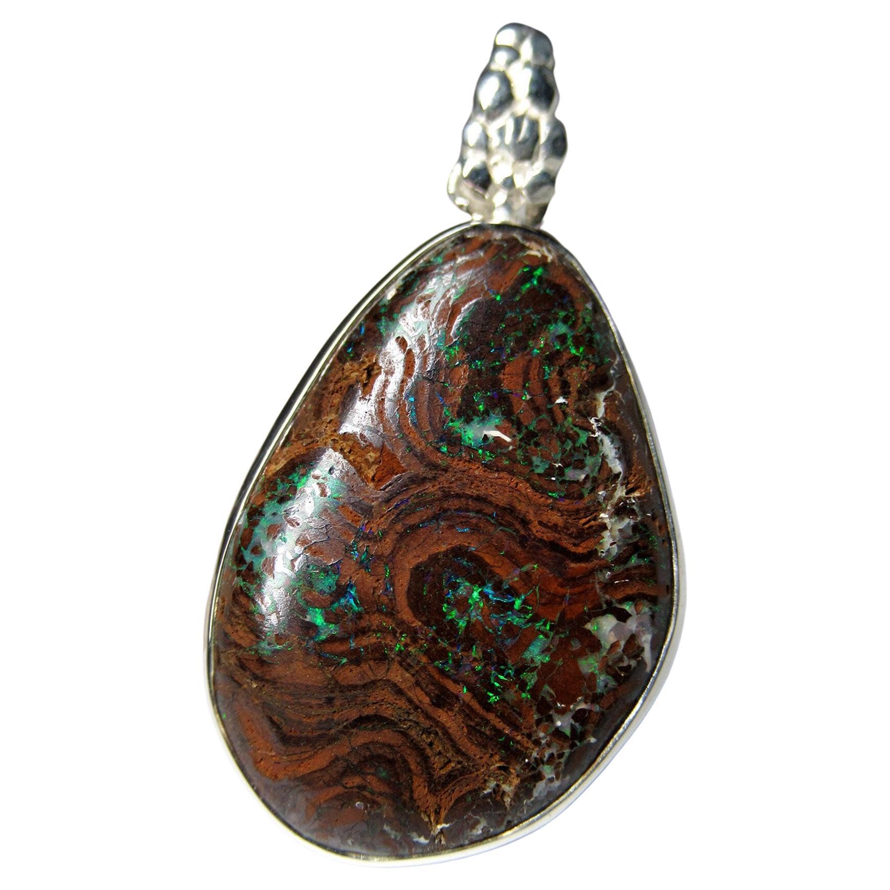 Ciondolo d'argento Boulder Opal Autentico Australiano Greene & Greene Brown Gemstone regalo