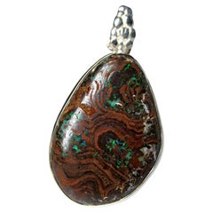 Boulder Opal Silver Pendant Genuine Australian Green Peat Brown Gemstone gift