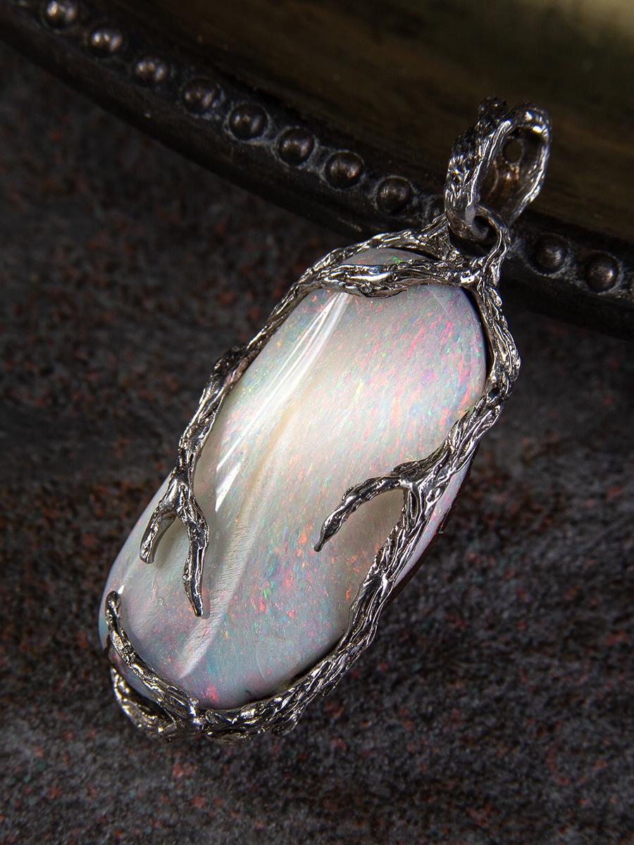 Boulder Opal Silver Pendentif cadeau Multicolore Natural Australian Stone necklace en vente 6