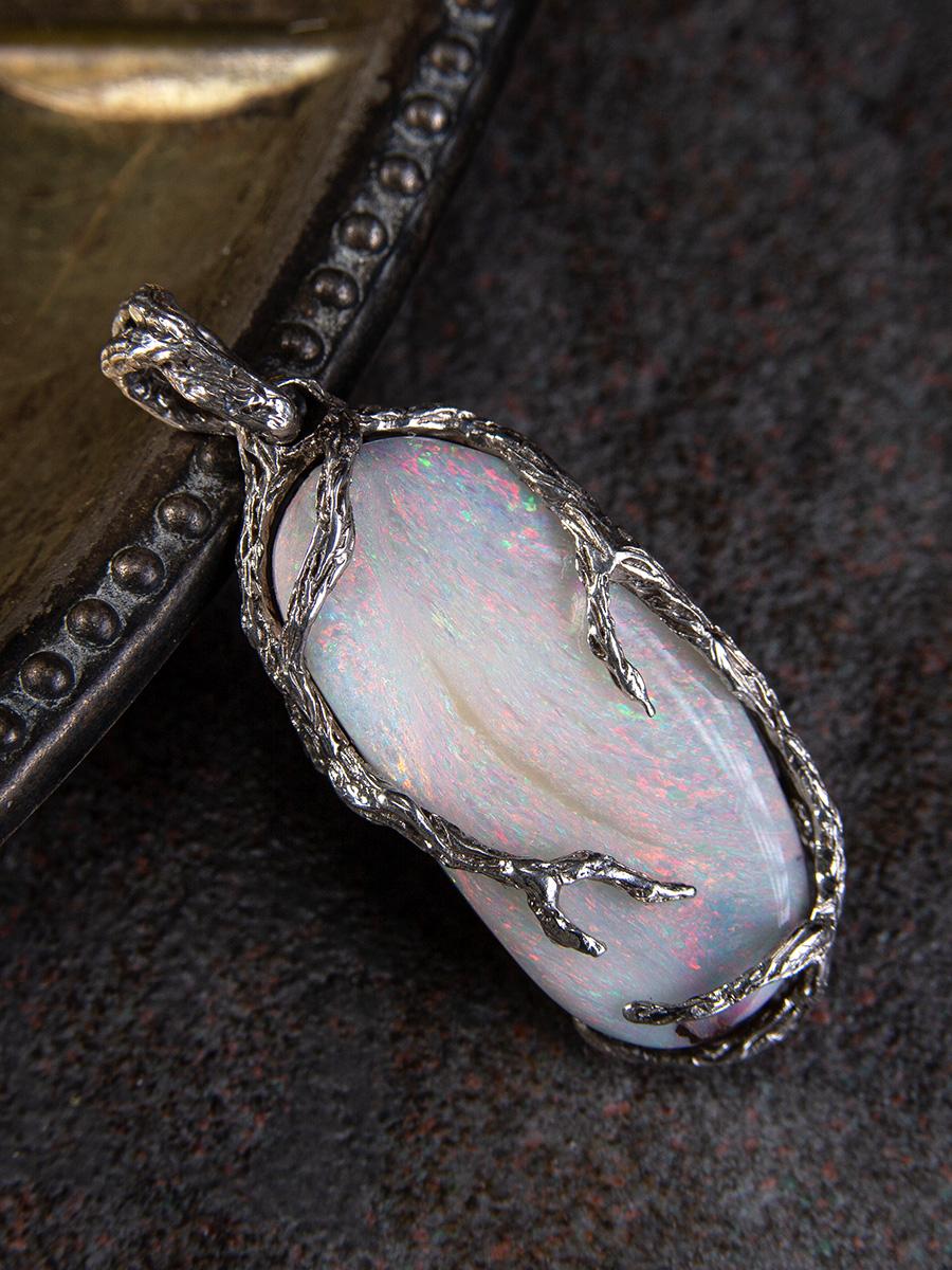 Boulder Opal Silver Pendentif cadeau Multicolore Natural Australian Stone necklace en vente 8