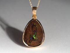 Boulder Opal Silver Pendant Koroit Opal Gold Plated Necklace