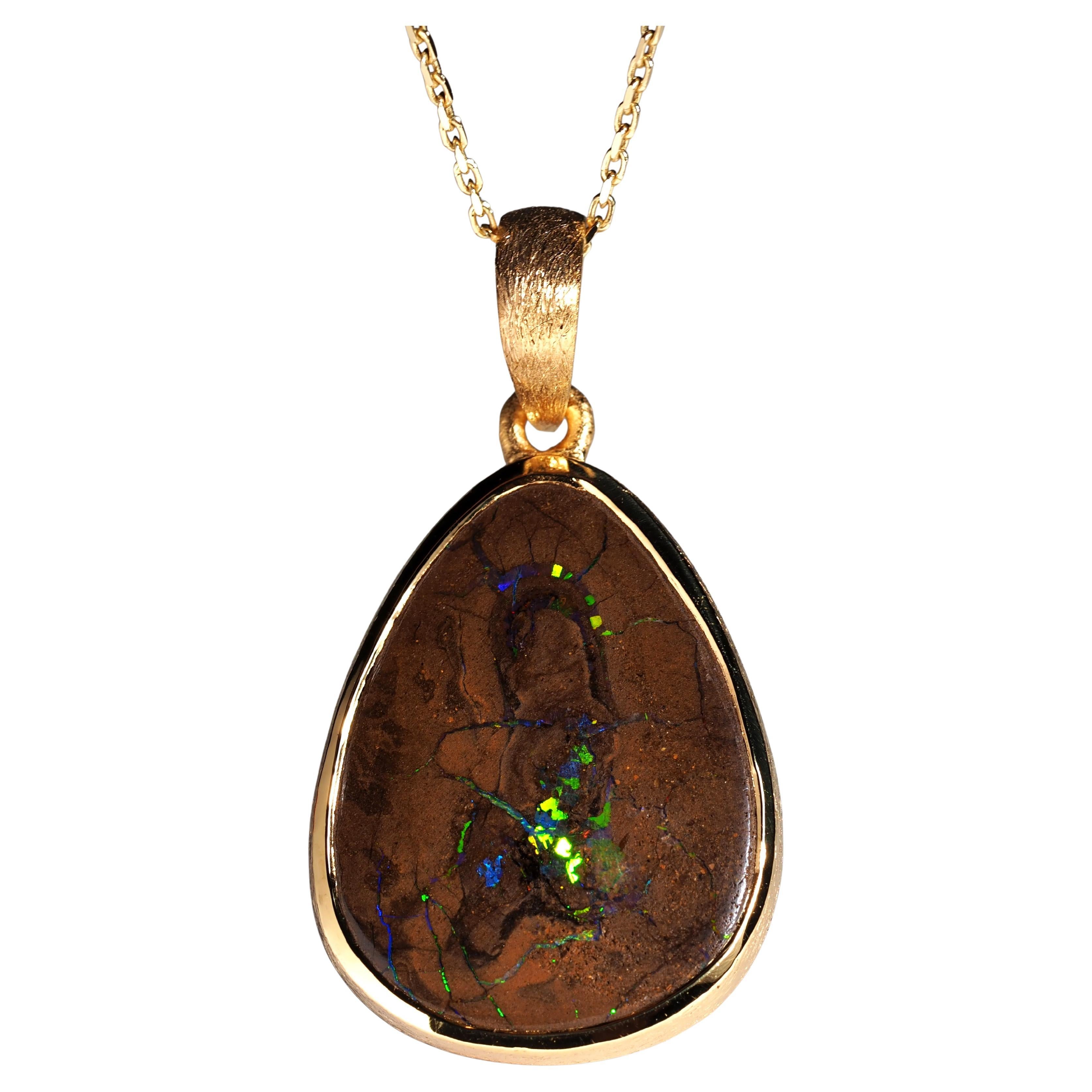 Boulder Opal Silver Pendentif Koroit Opal Collier plaqué or