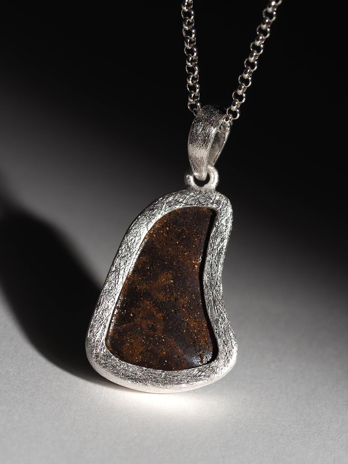 Boulder Opal Silver Pendant Light Blue Australian Opal Necklace gift friend For Sale 4
