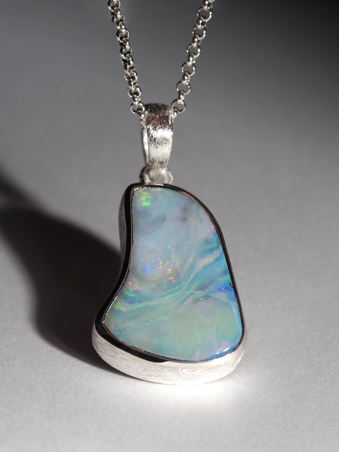 Trillion Cut Boulder Opal Silver Pendant Light Blue Australian Opal Necklace gift friend For Sale