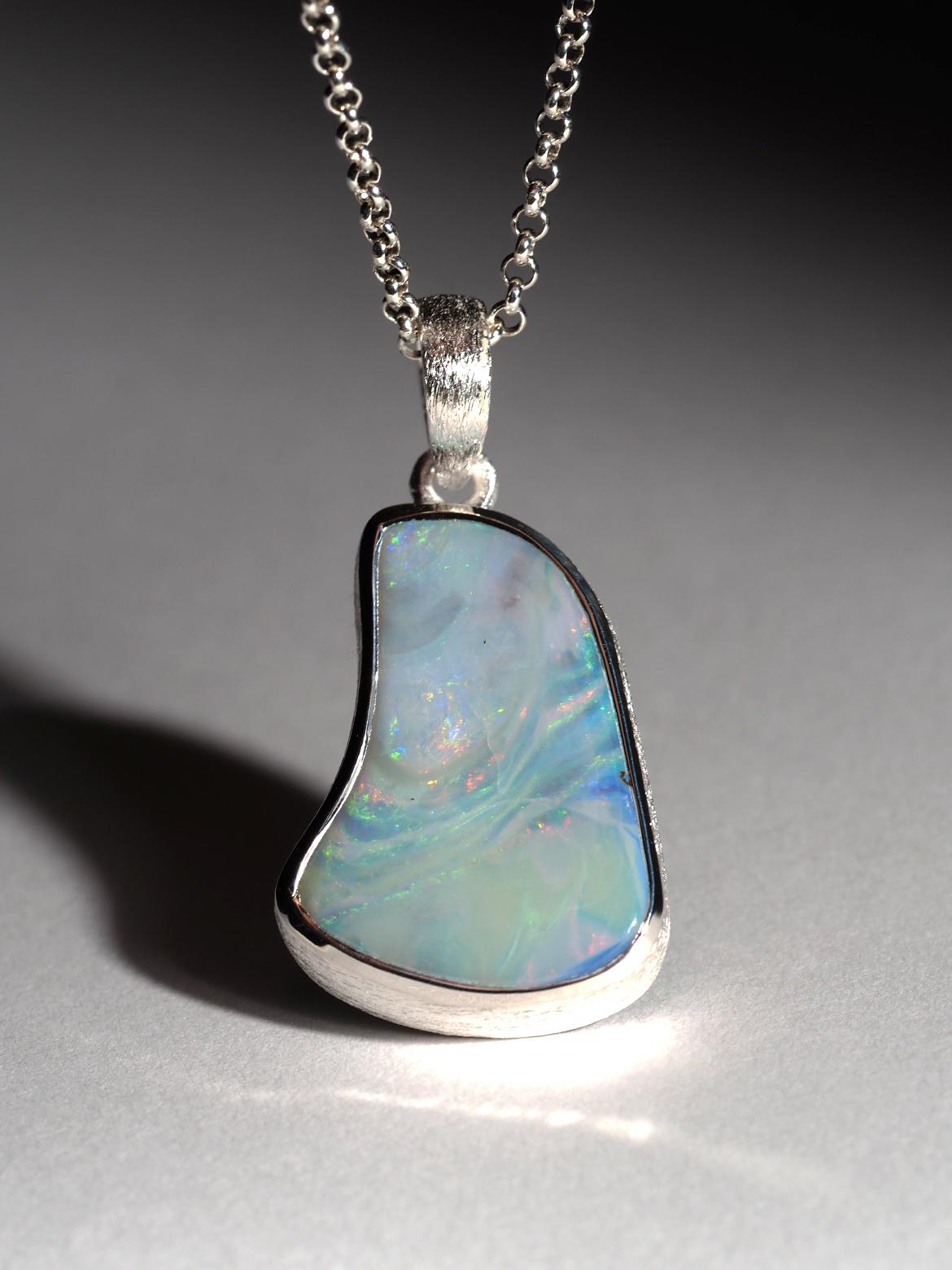 Boulder Opal Silver Pendant Light Blue Australian Opal Necklace gift friend In New Condition For Sale In Berlin, DE