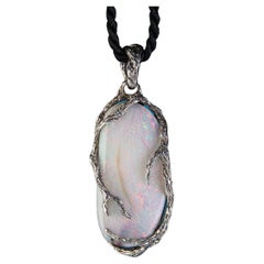 Boulder Opal Silver Pendant Nacreous White Multicolor Natural Australian Stone
