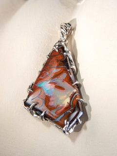 Boulder Opal Silver Pendant Terracotta Red Natural Australian Opal Unisex gift