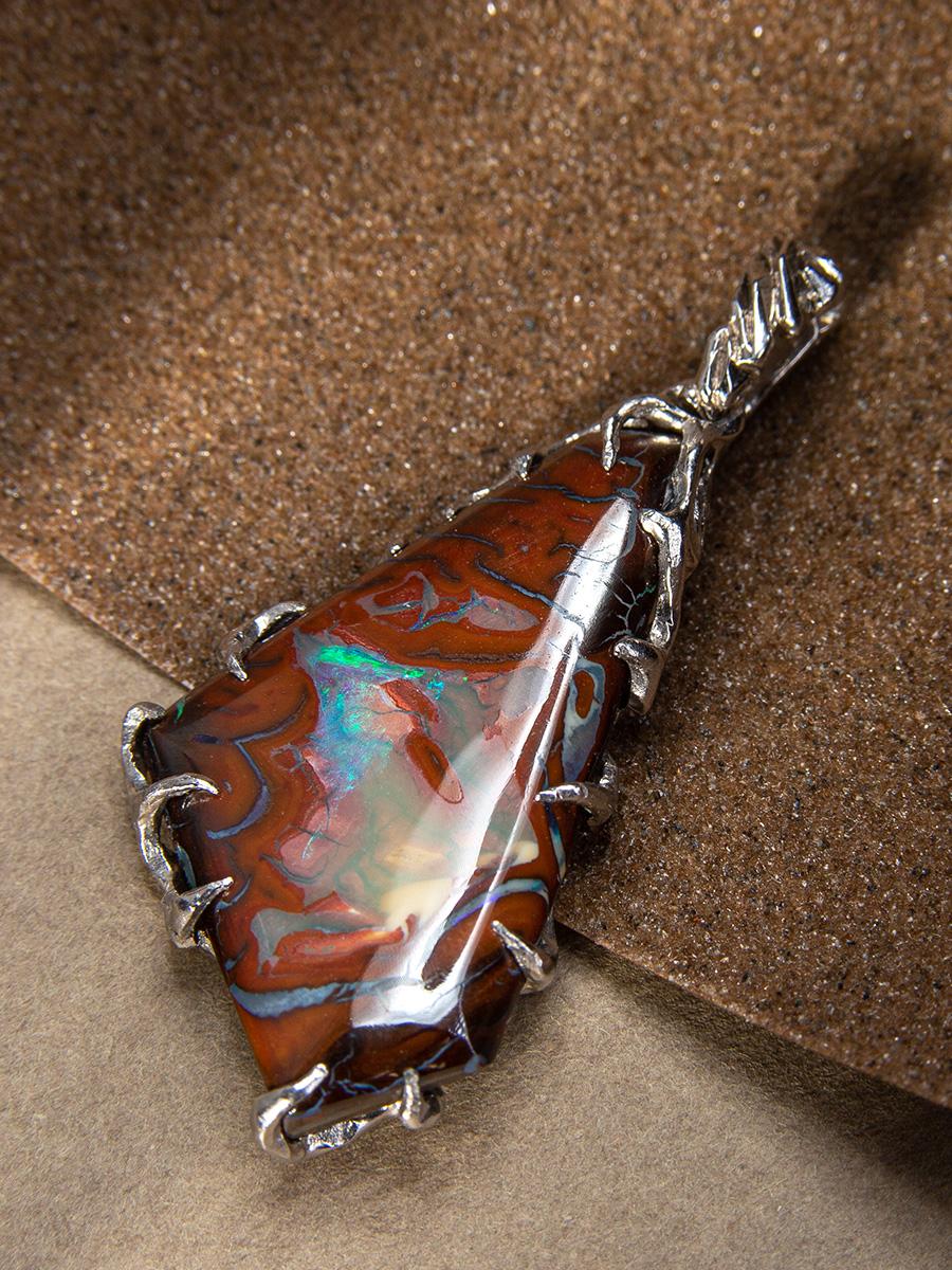 Colgante de plata de ópalo de roca terracota rojo ópalo australiano natural regalo unisex Sin cortar en venta