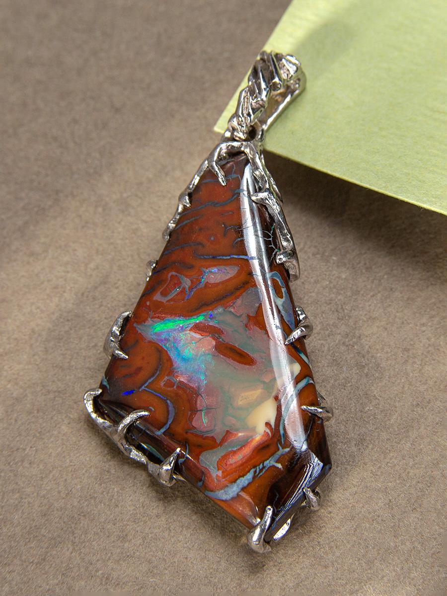 Femenino o masculino Colgante de plata de ópalo de roca terracota rojo ópalo australiano natural regalo unisex en venta