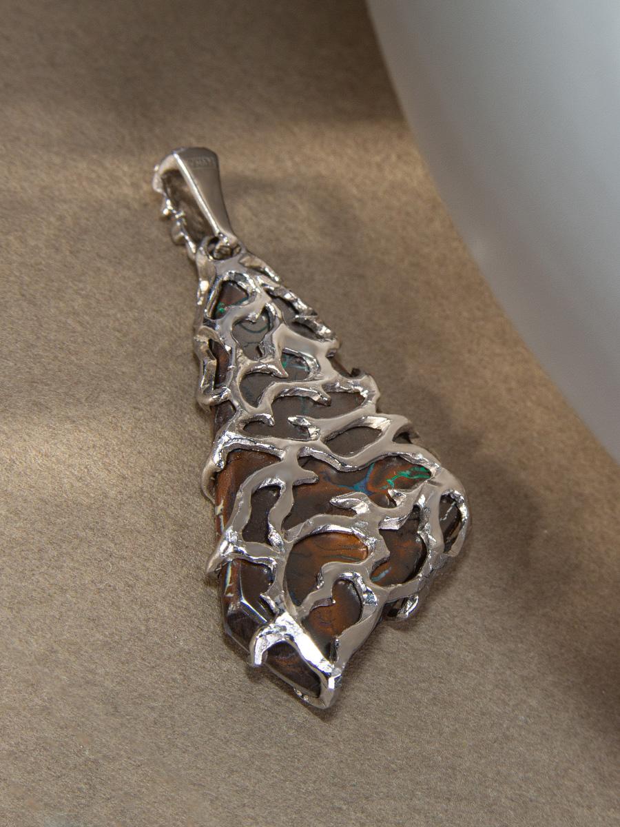 Colgante de plata de ópalo de roca terracota rojo ópalo australiano natural regalo unisex en venta 1