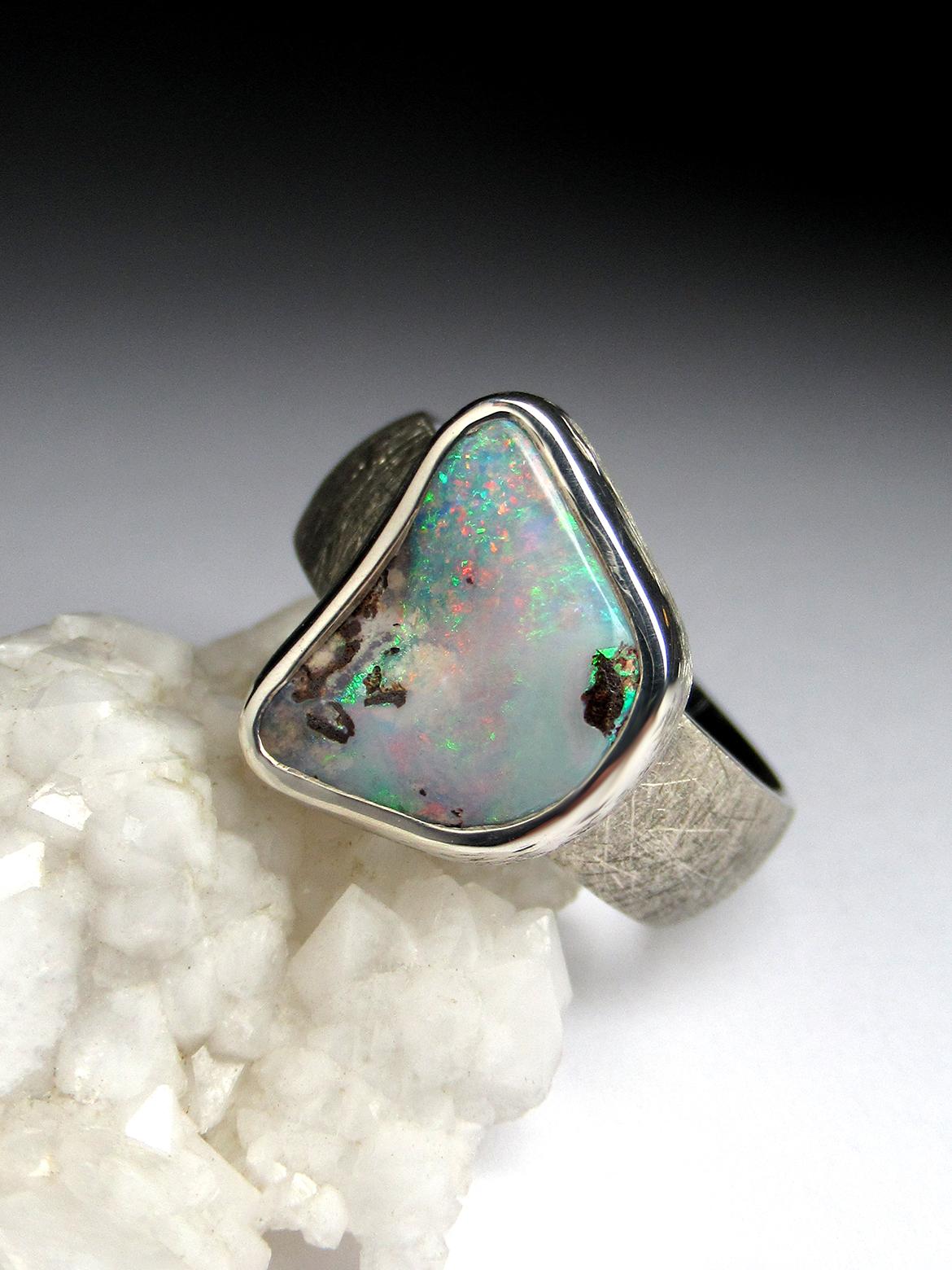 Boulder Opal Silver Ring  5 carat anniversary opal wedding gift vintage style For Sale 5