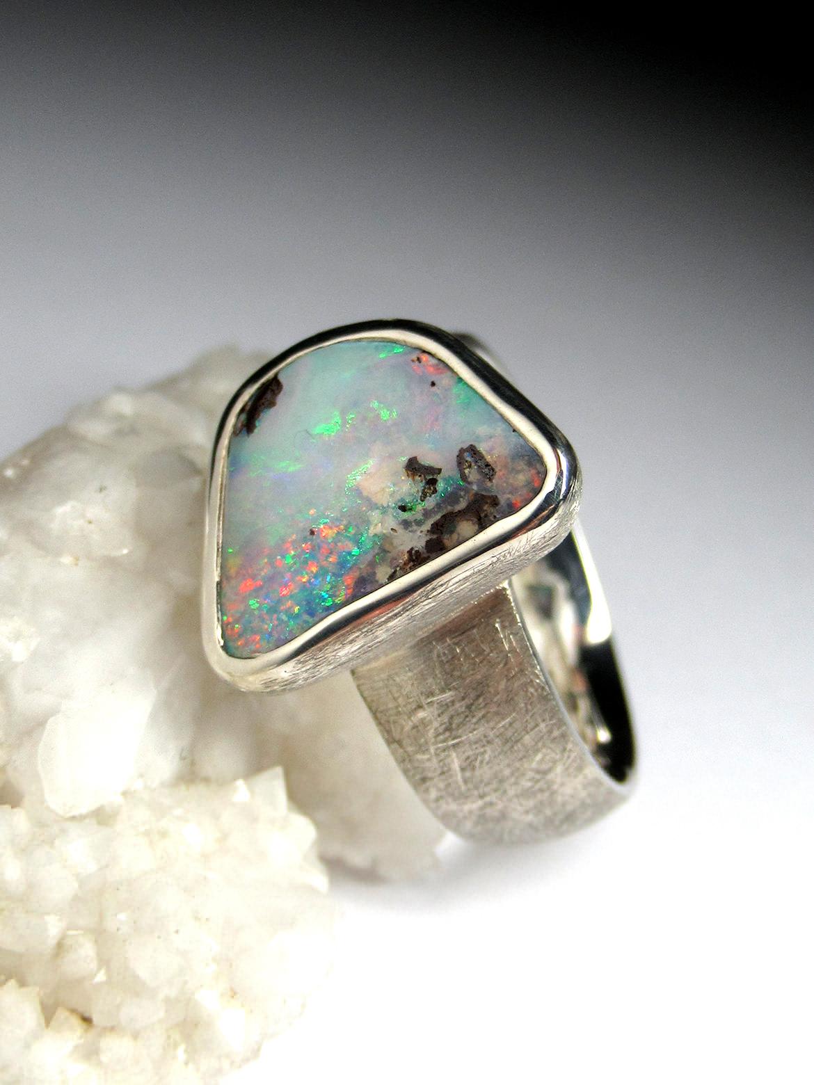 Boulder Opal Silver Ring  5 carat anniversary opal wedding gift vintage style For Sale 6