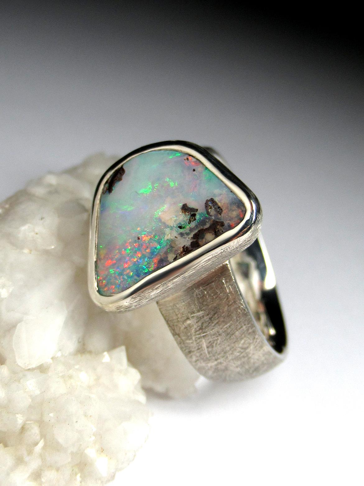 Boulder Opal Silver Ring  5 carat anniversary opal wedding gift vintage style For Sale 7