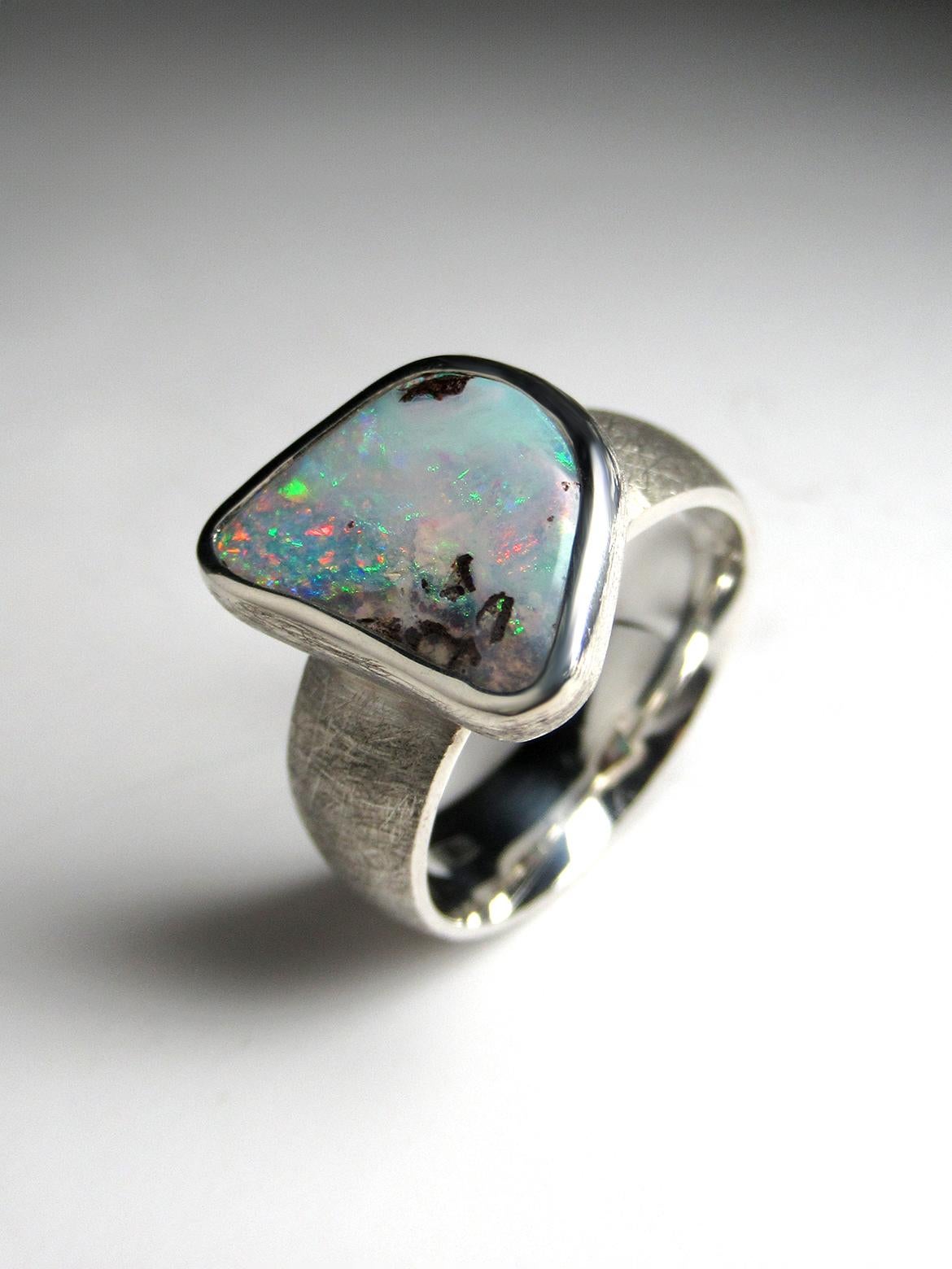 Boulder Opal Silver Ring  5 carat anniversary opal wedding gift vintage style For Sale 8