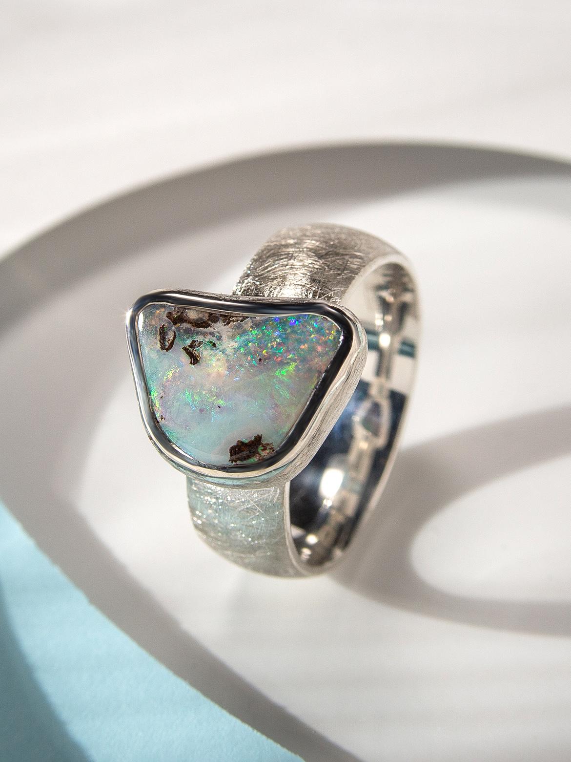Boulder Opal Silver Ring  5 carat anniversary opal wedding gift vintage style For Sale 1