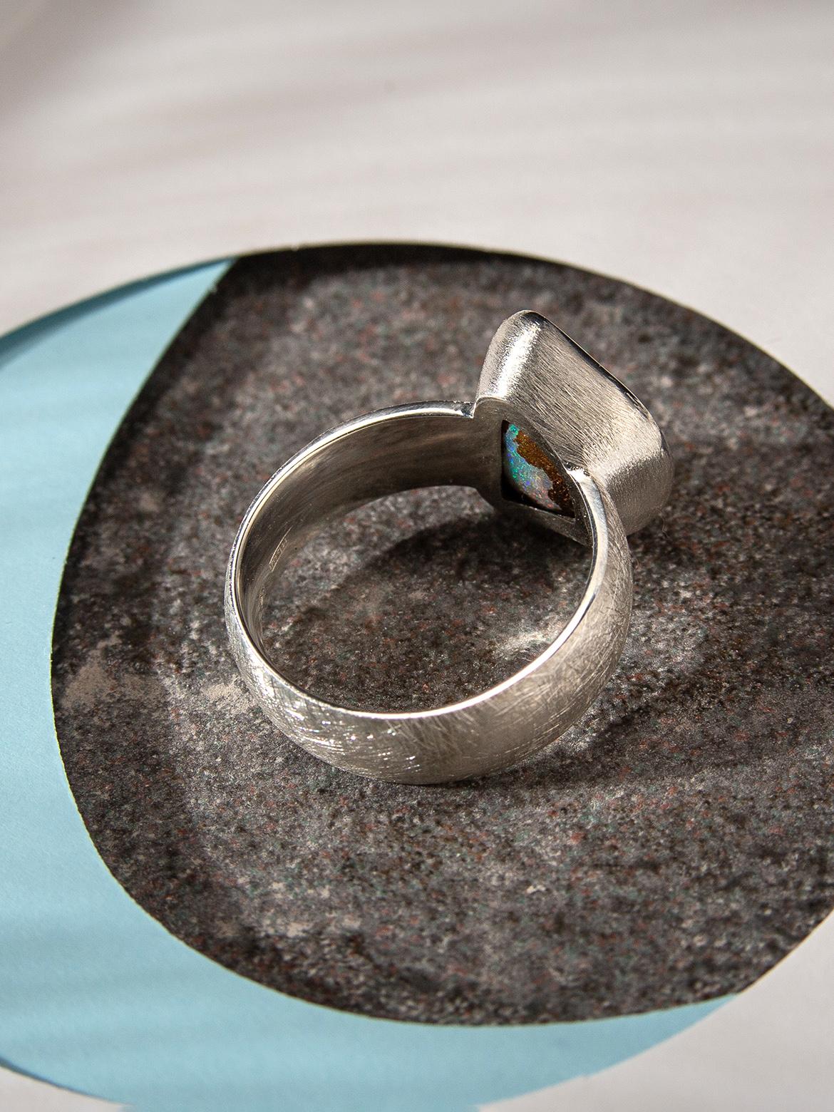 Boulder Opal Silver Ring  5 carat anniversary opal wedding gift vintage style For Sale 2