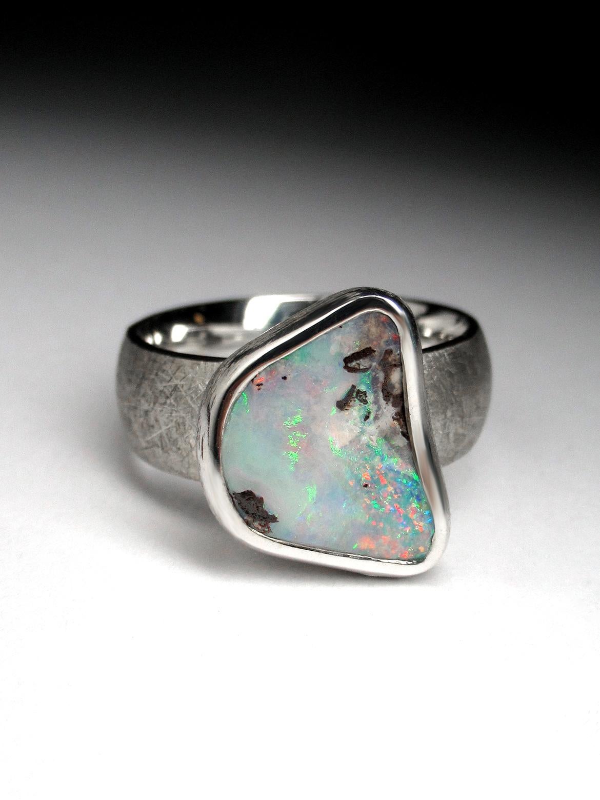 Boulder Opal Silver Ring  5 carat anniversary opal wedding gift vintage style For Sale 3