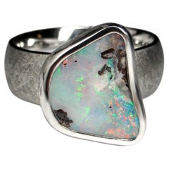 Boulder Opal Silver Ring (bague en argent)  cadeau de mariage vintage d'un anniversaire en opale de 5 carats