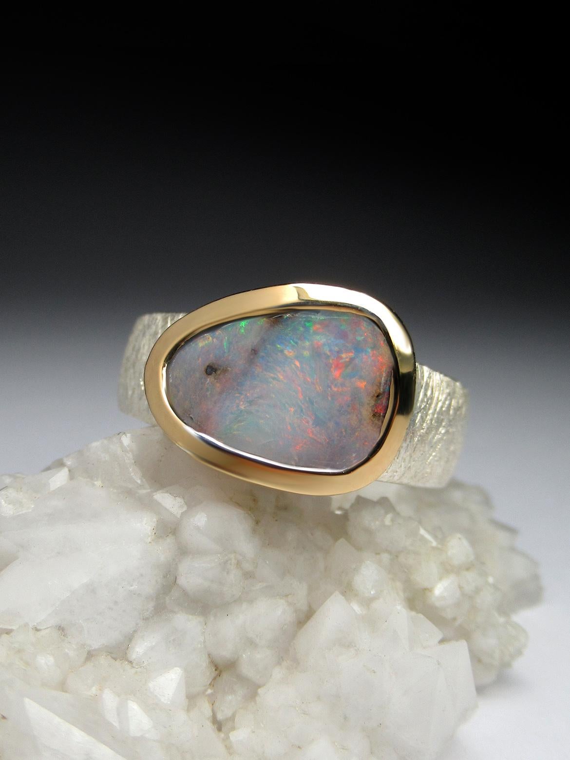 Boulder Opal Silver Ring Australian Opal Wedding Anniversary Statement Ring For Sale 4