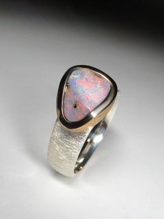 Boulder Opal Silver Ring Australian Opal Wedding Anniversary Statement Ring