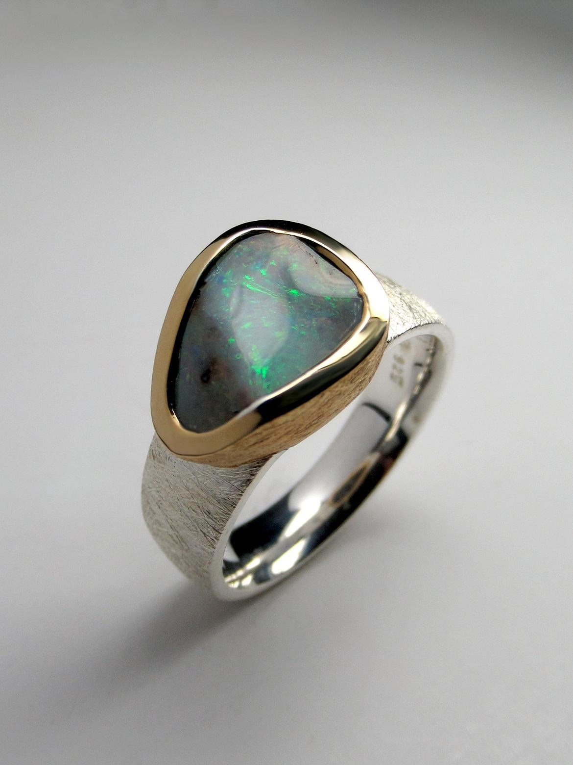 Cabochon Boulder Opal Silver Ring Australian Opal Wedding Anniversary Statement Ring For Sale