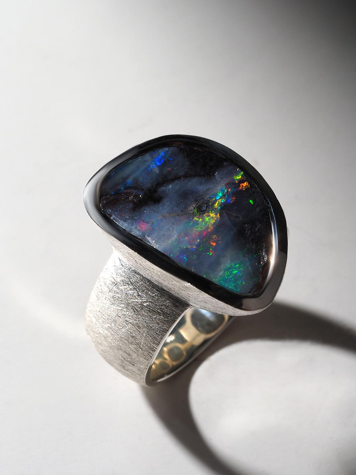 Boulder Opal Silver Ring Mens Statement Jewelry Gift birthday For Sale 5