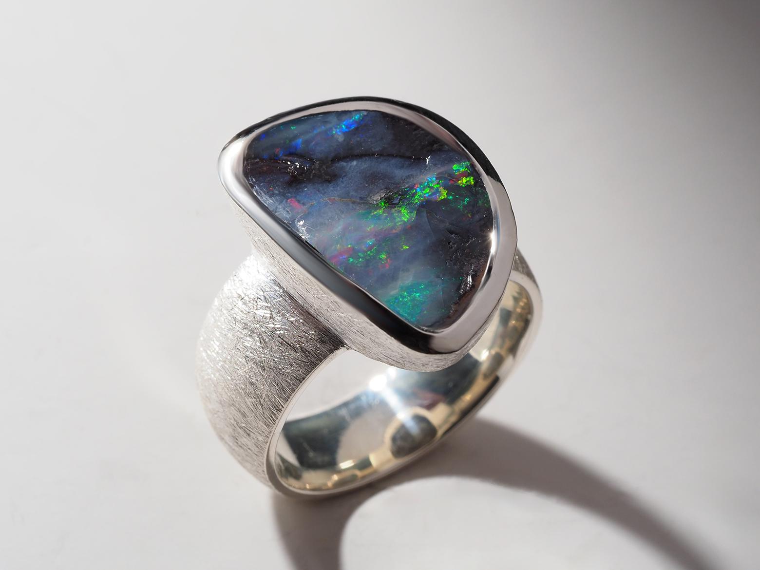 Boulder Opal Silver Ring Mens Statement Jewelry Gift birthday For Sale 6