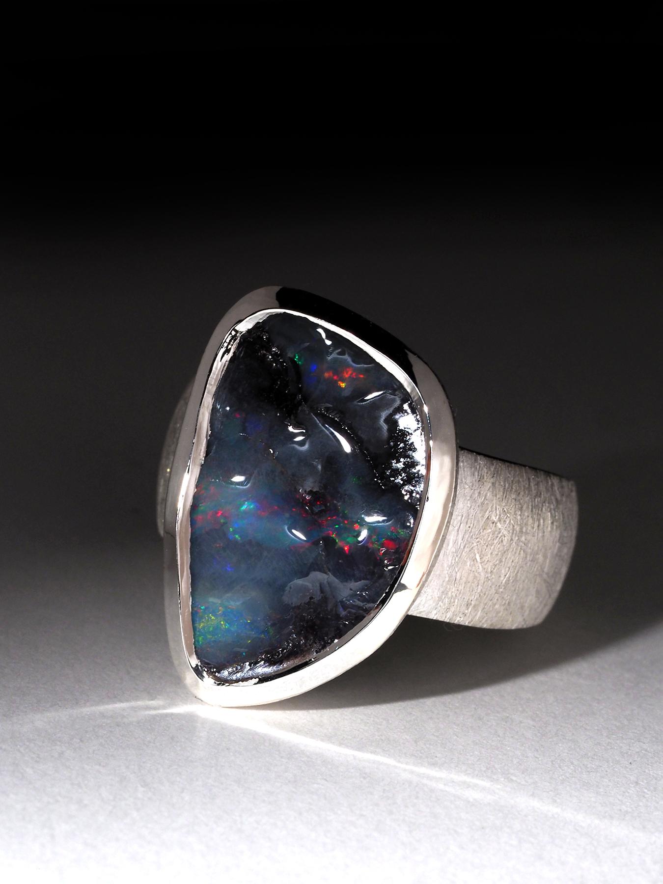 Boulder Opal Silver Ring Mens Statement Jewelry Gift birthday For Sale 7