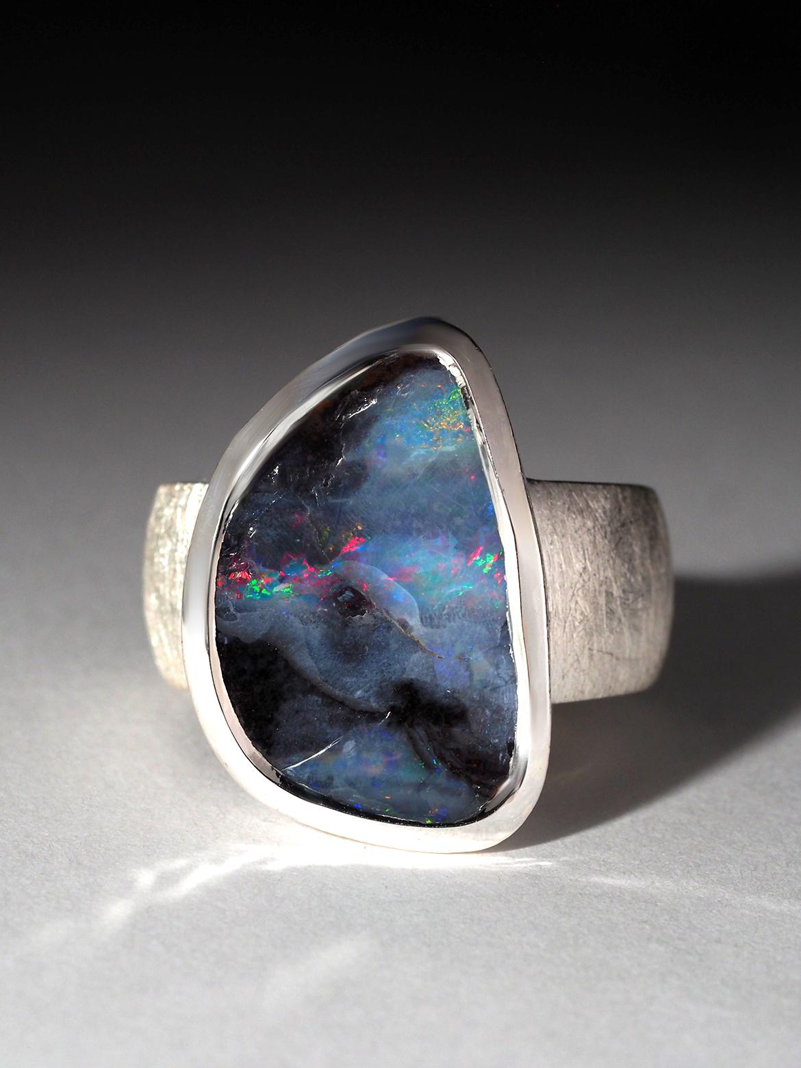 Artisan Boulder Opal Silver Ring Mens Statement Jewelry Gift birthday For Sale