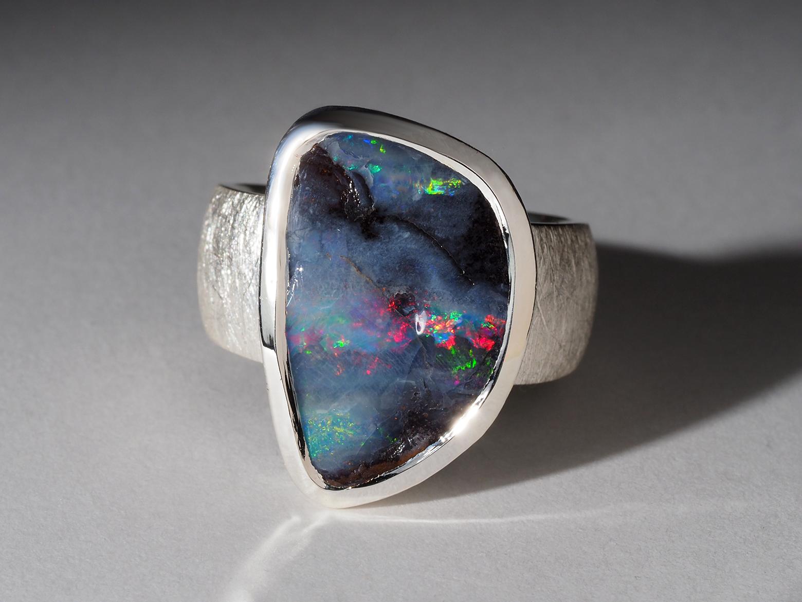 Boulder Opal Silver Ring Mens Statement Jewelry Gift birthday In New Condition For Sale In Berlin, DE