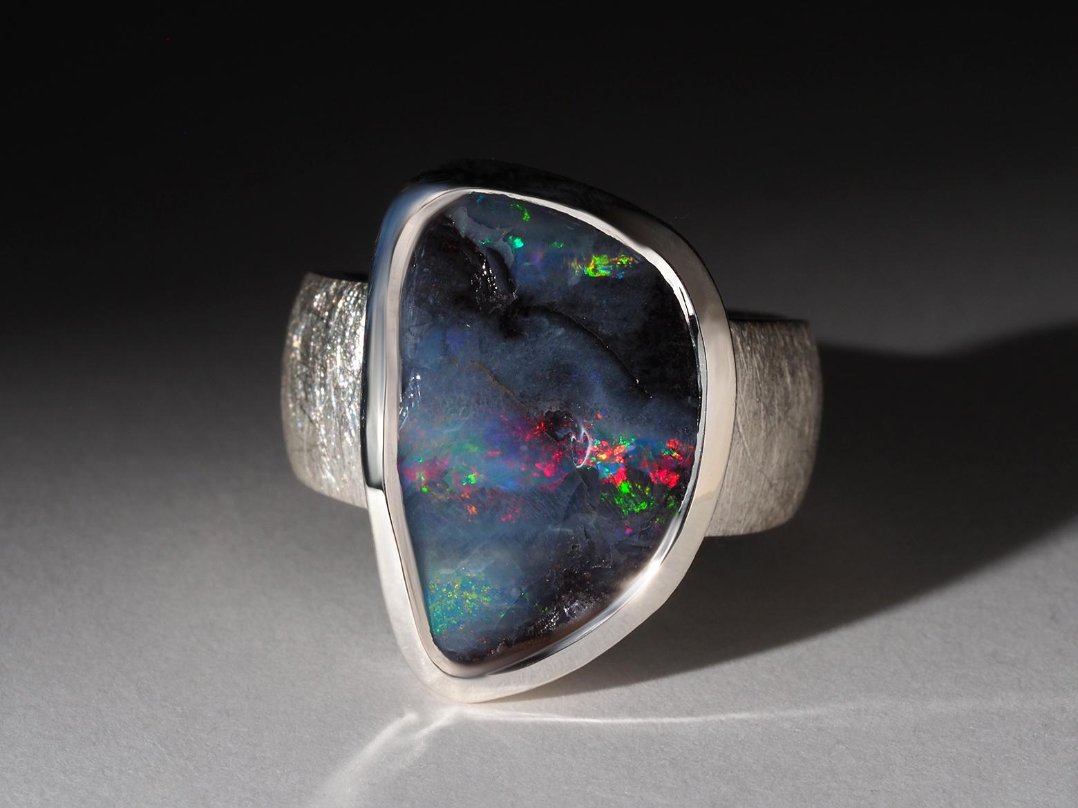 Women's or Men's Boulder Opal Silver Ring Mens Statement Jewelry Gift birthday For Sale