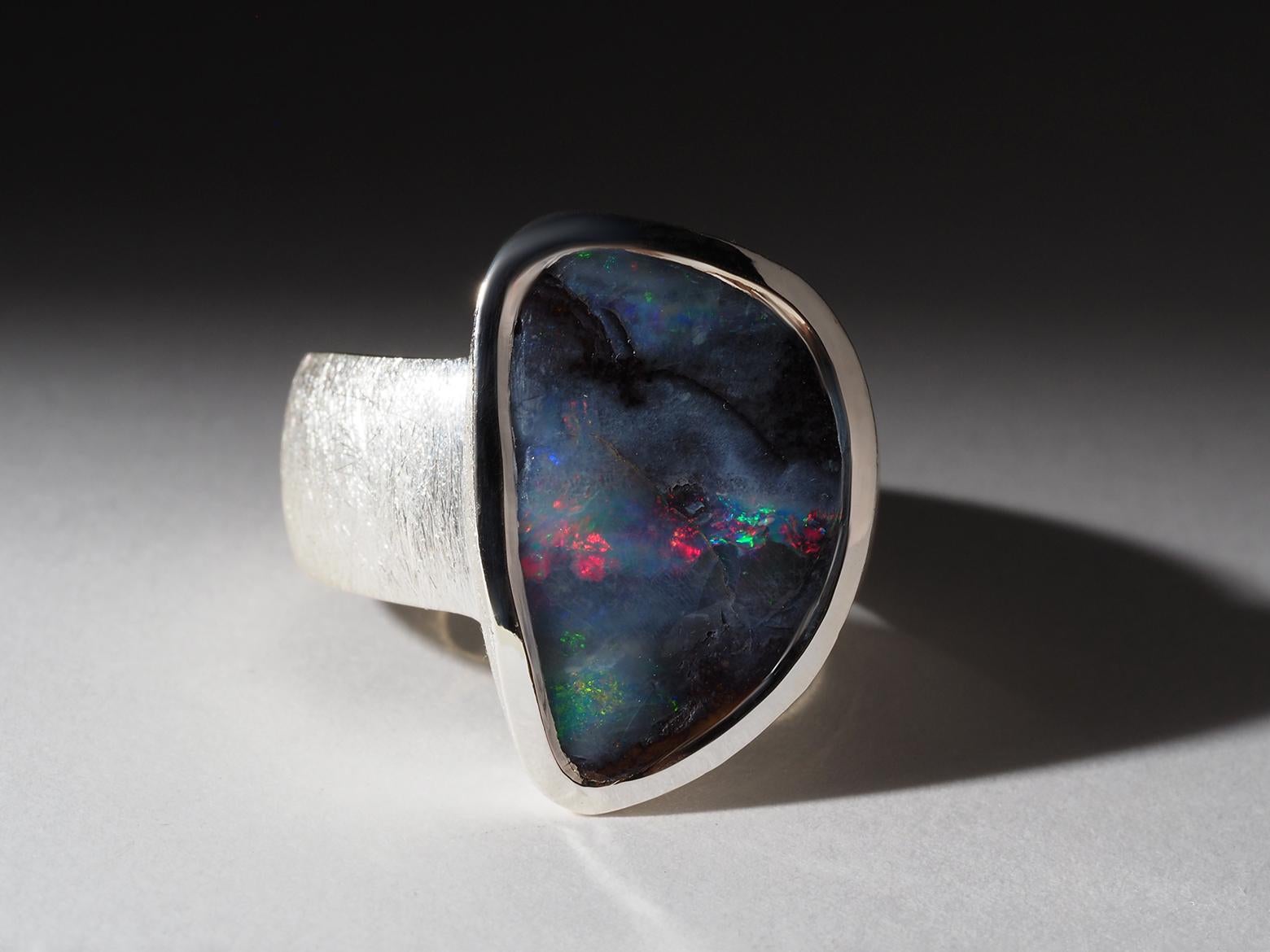 Boulder Opal Silver Ring Mens Statement Jewelry Gift birthday For Sale 2