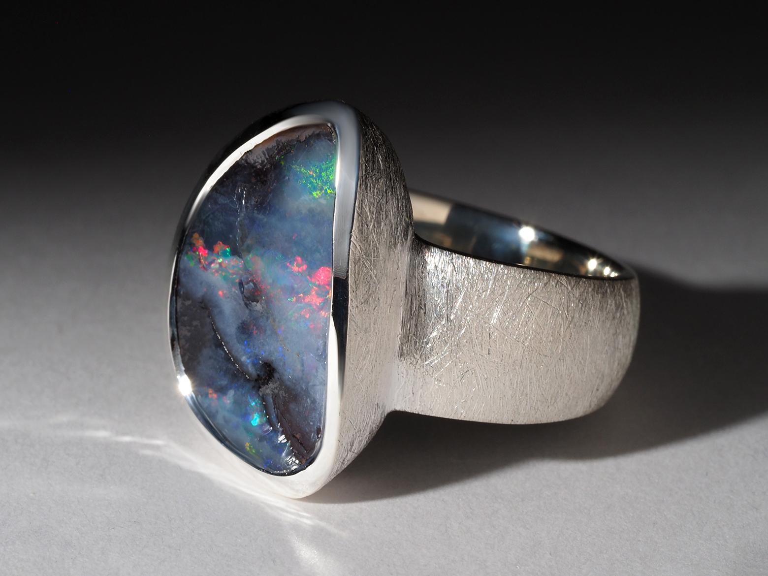 Boulder Opal Silver Ring Mens Statement Jewelry Gift birthday For Sale 3