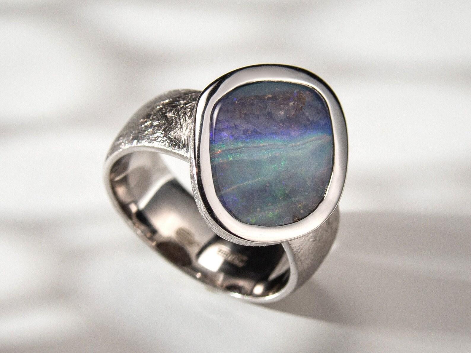 boulder opal mens ring