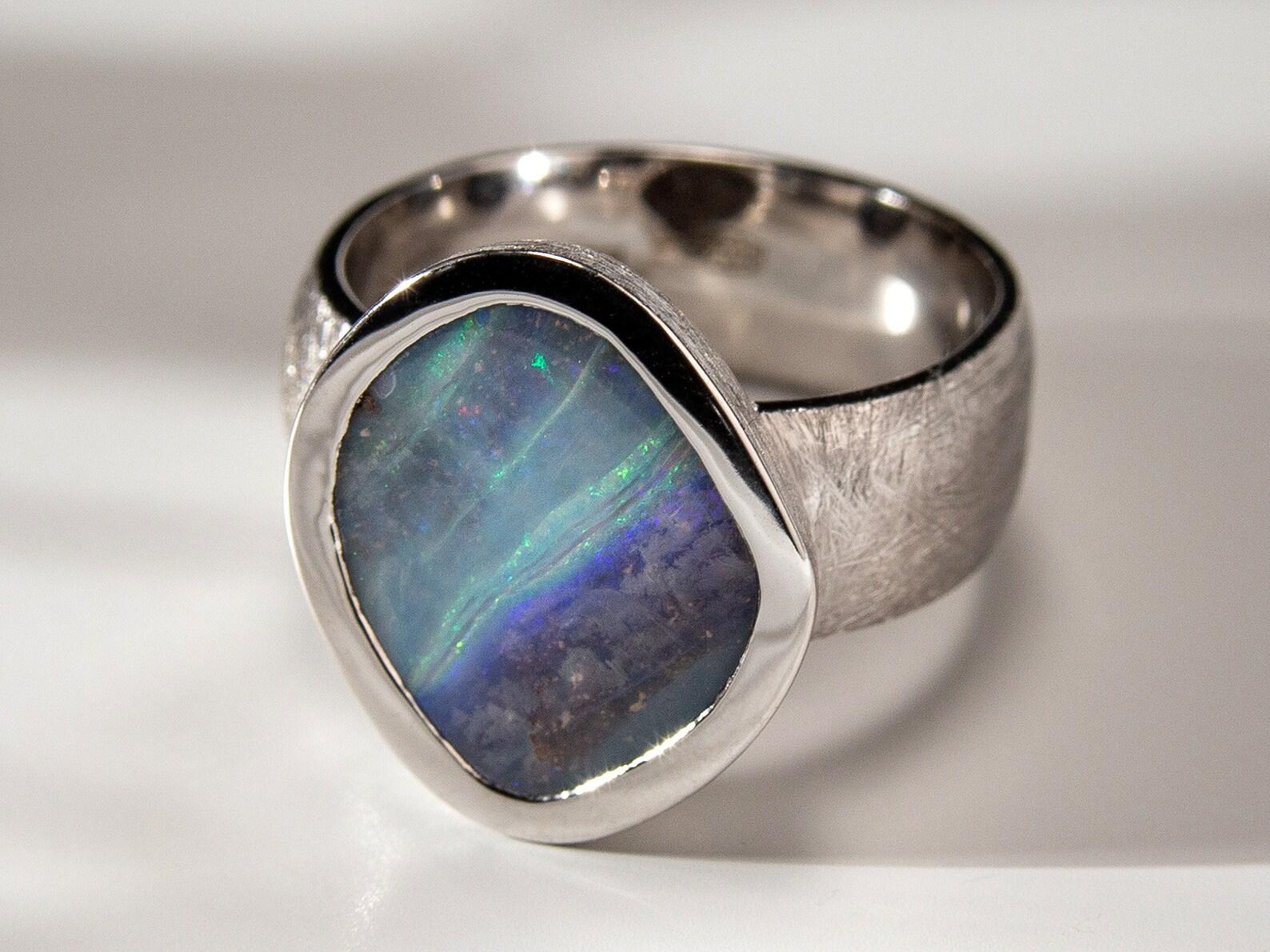 boulder opal mens ring