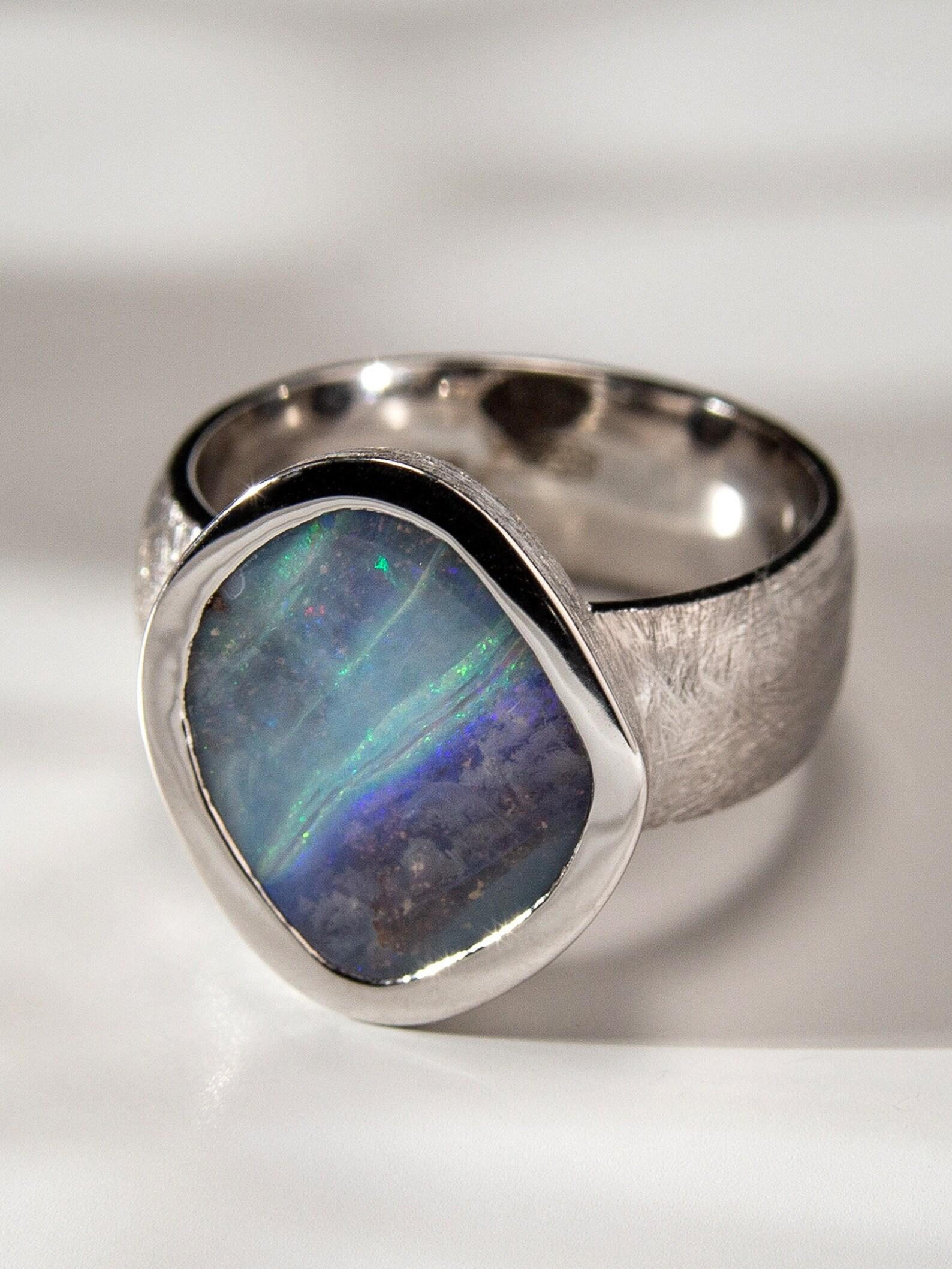 Women's or Men's Boulder Opal Silver Ring Natural Australian 6ct Gemstone opal jewelry  For Sale