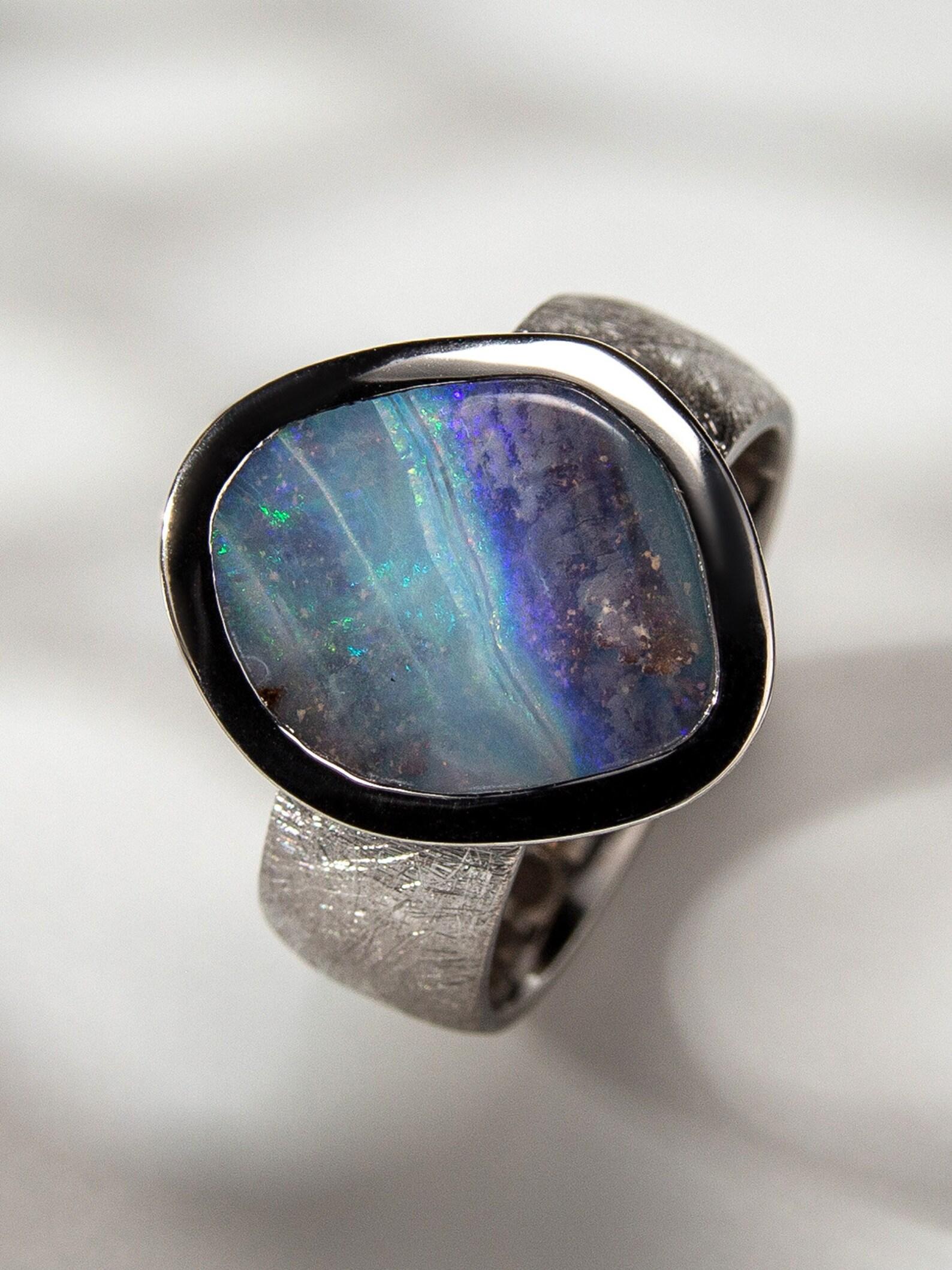 Boulder Opal Silver Ring Natural Australian 6ct Gemstone opal jewelry  For Sale 1