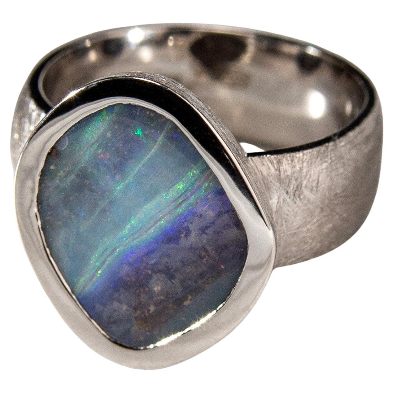 Boulder Opal Silver Ring Natural Australian 6ct Gemstone opal jewelry  For Sale