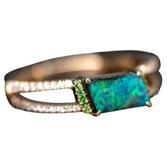 Boulder Opal Split Shank Engagement Ring Pave Setting Diamond 18K Gold