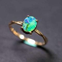 Boulder Opal Twist Band Engagement Ring 14K Yellow Gold