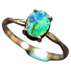 Boulder Opal Twist Band Engagement Ring 14K Yellow Gold