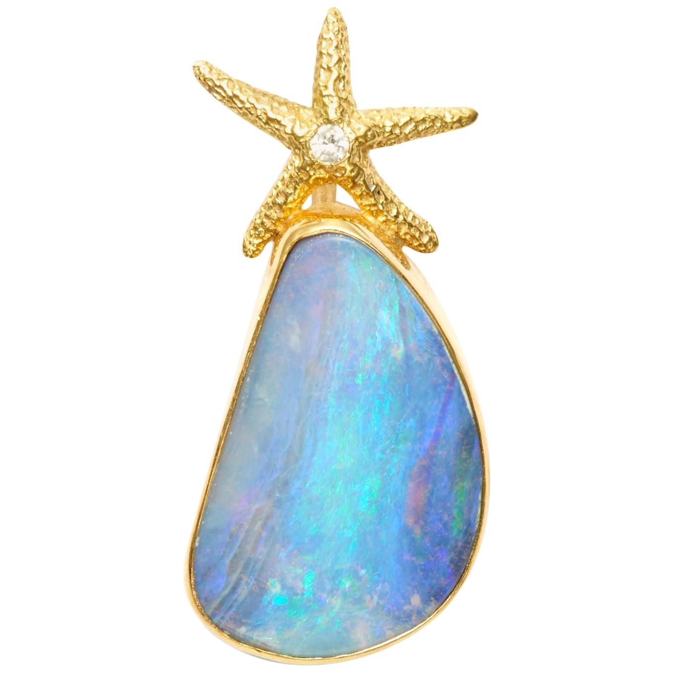 Boulder Opal with Diamond Starfish Pendant