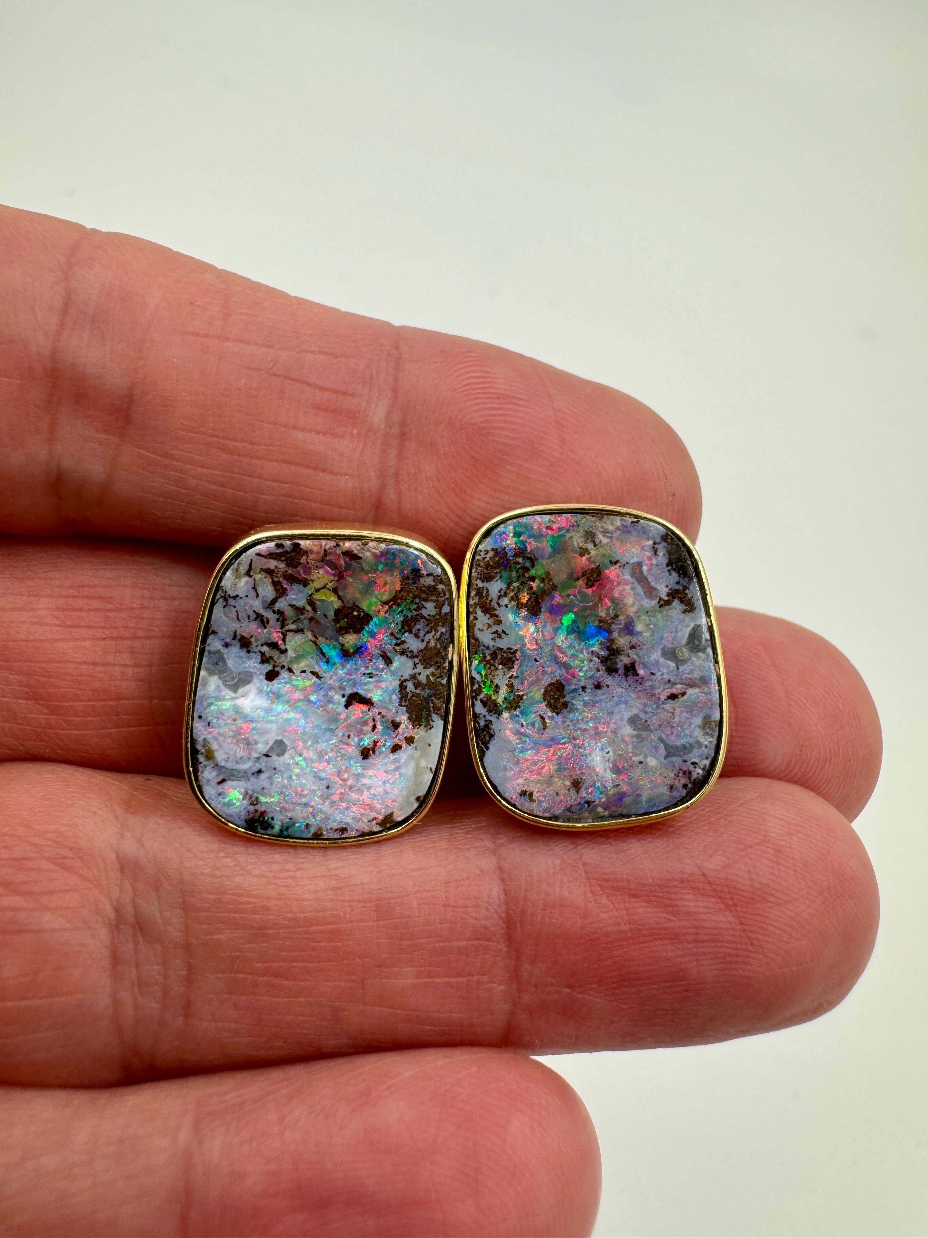 Contemporary Boulder Opal Yellow Gold Earrings