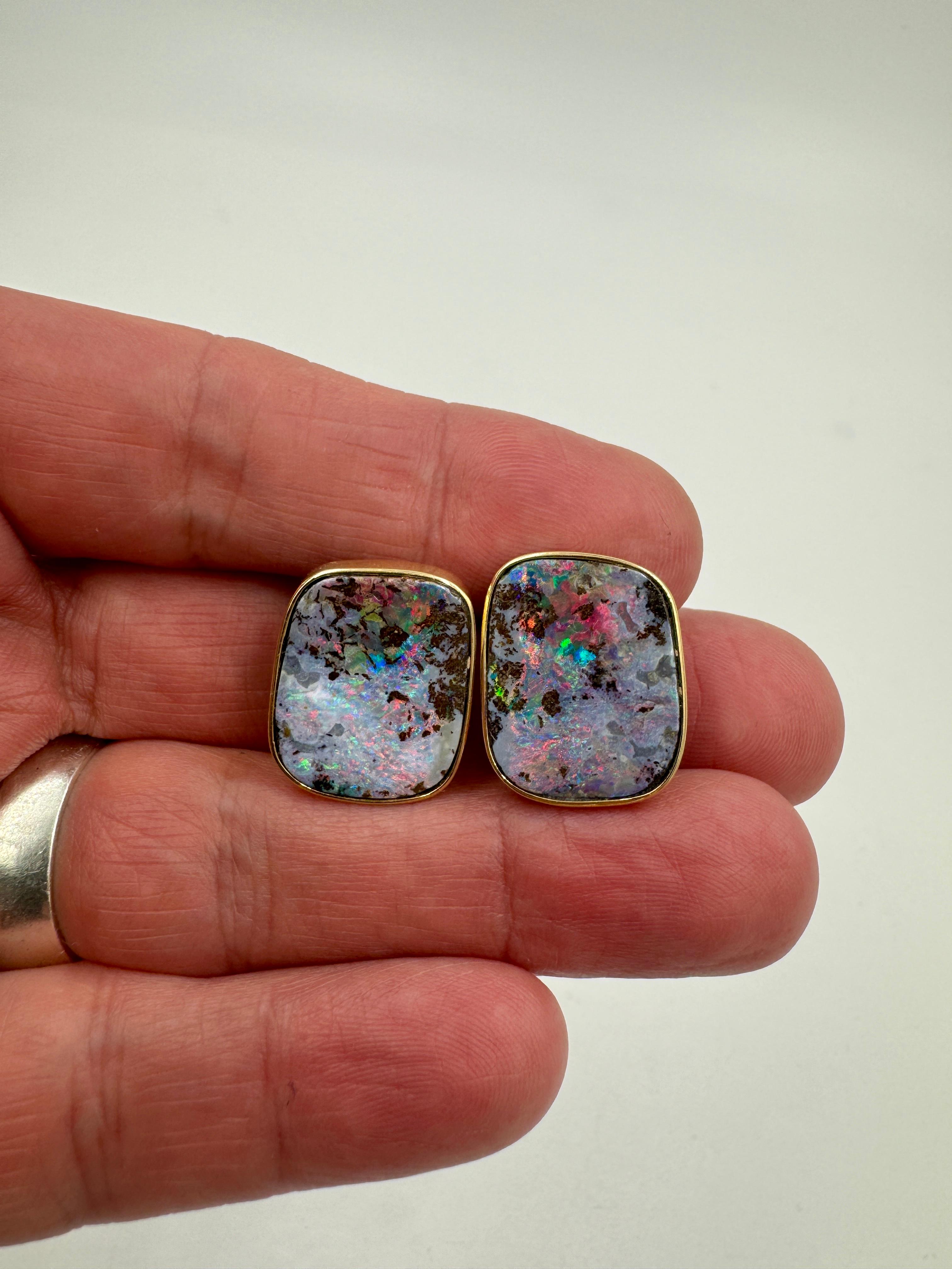 Mixed Cut Boulder Opal Yellow Gold Earrings