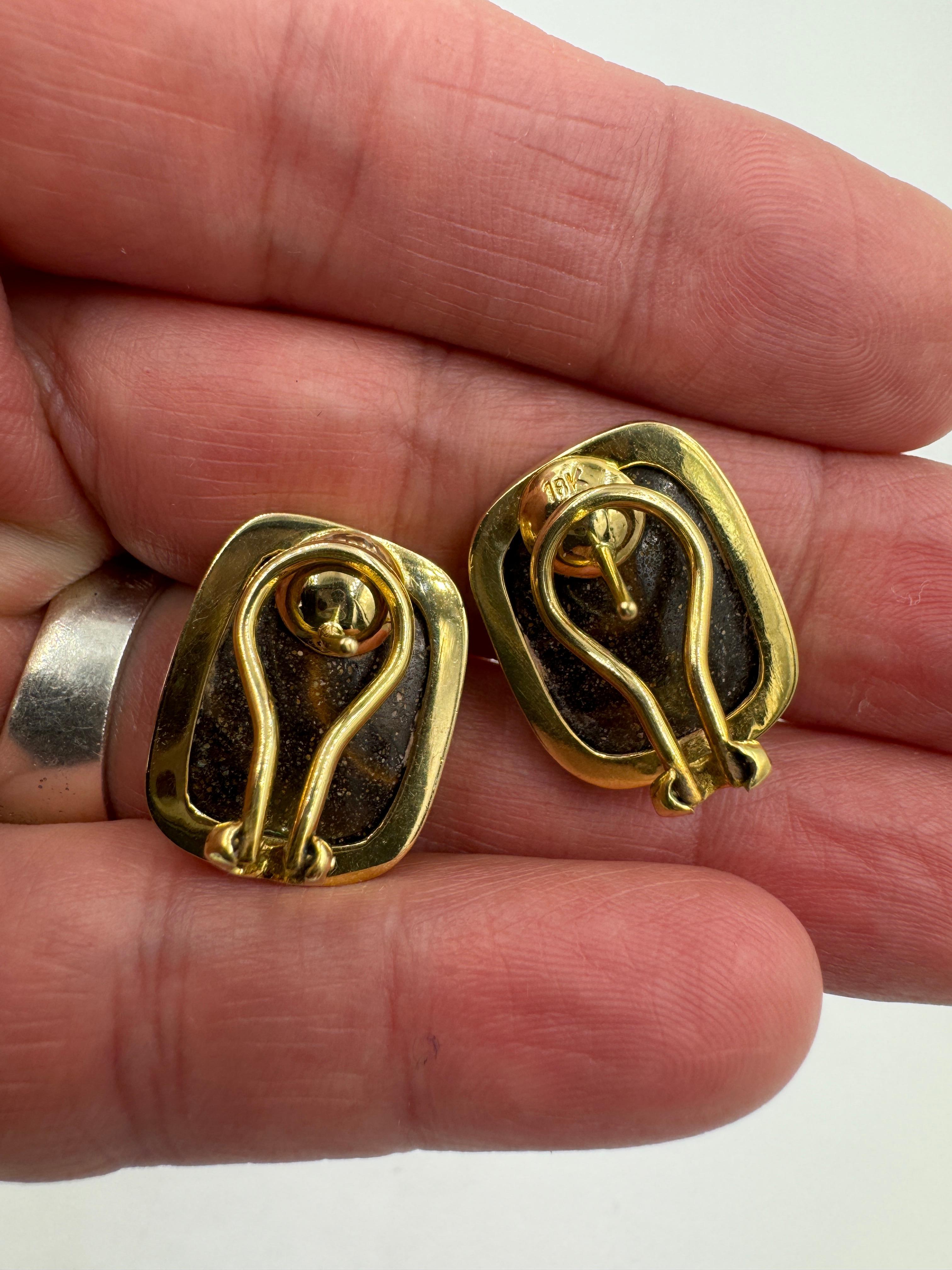 Women's or Men's Boulder Opal Yellow Gold Earrings