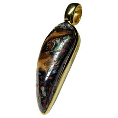 Boulder Opal Yellow Gold Plated Silver Pendant Natural Multicolor Pattern Stone